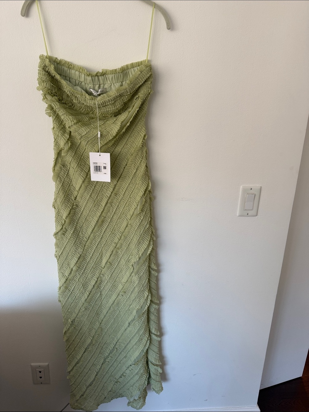 Endless Rose Light Olive Green Maxi Skirt with Textured Diagonal Ruching